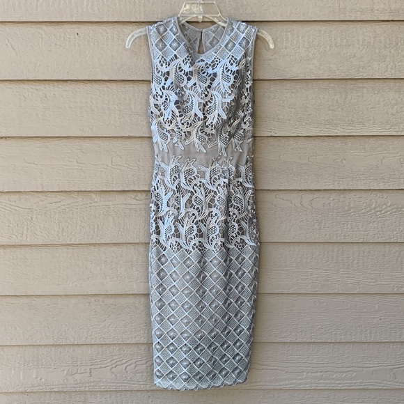 Little Mistress ASOS Waterlily Crochet Silver Gray Lace Midi Dress Illusion - Picture 12 of 16